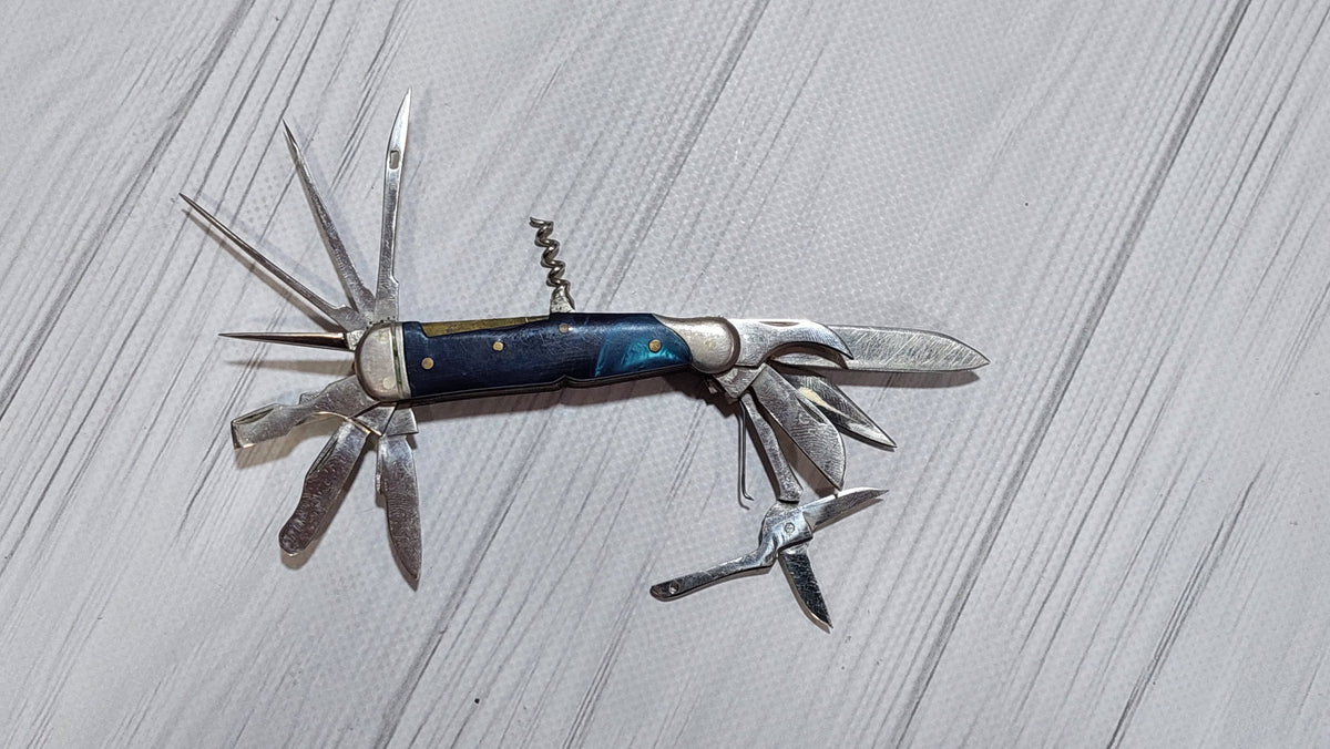 Soviet vintage folding knife multitool, USSR folding knife, produced by the Soviet Vorsma plant, tourist knife.