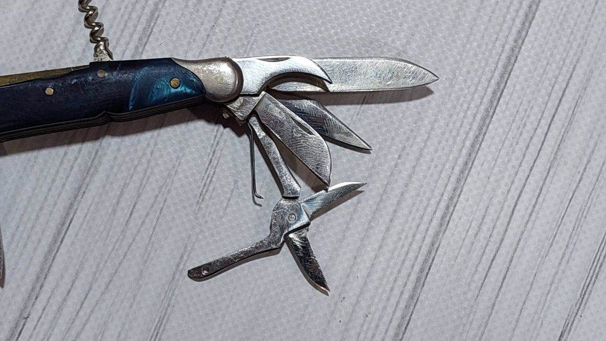 Soviet vintage folding knife multitool, USSR folding knife, produced by the Soviet Vorsma plant, tourist knife.