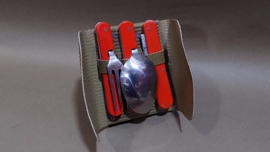 vintage travel set compass spoon fork bottle opener .