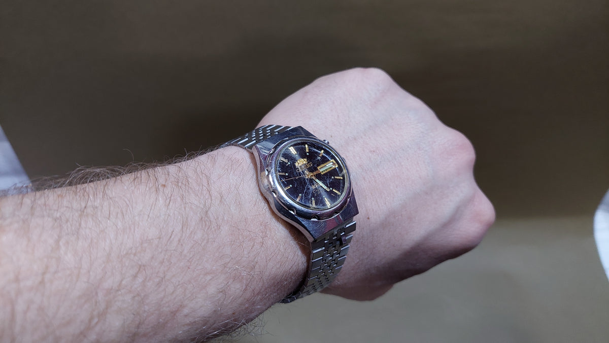1990s ORIENT 3 Star Men's Watch Vintage Japanese Mechanical Automatic Wristwatch.