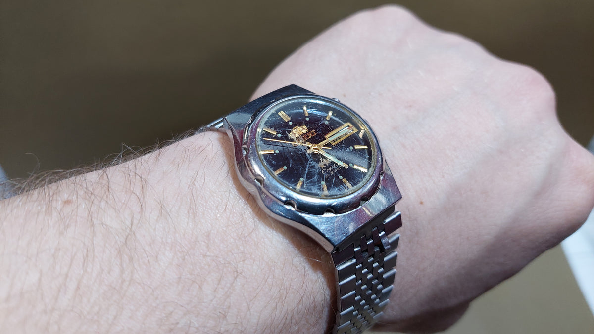 1990s ORIENT 3 Star Men's Watch Vintage Japanese Mechanical Automatic Wristwatch.