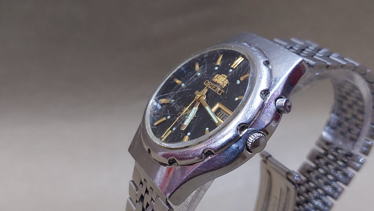 1990s ORIENT 3 Star Men's Watch Vintage Japanese Mechanical Automatic Wristwatch.