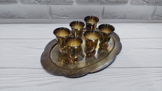 vintage shot glasses with tray old India sixties