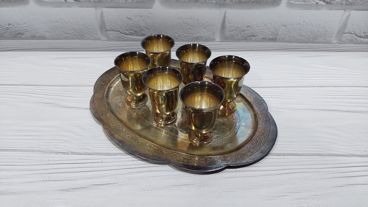 vintage shot glasses with tray old India sixties