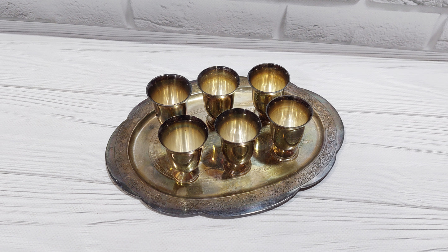 vintage shot glasses with tray old India sixties