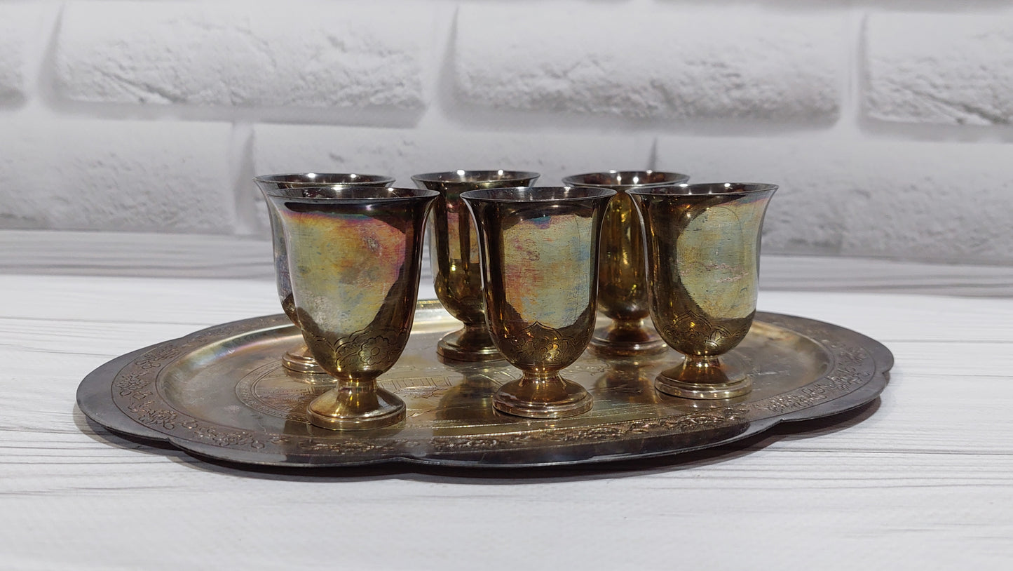 vintage shot glasses with tray old India sixties