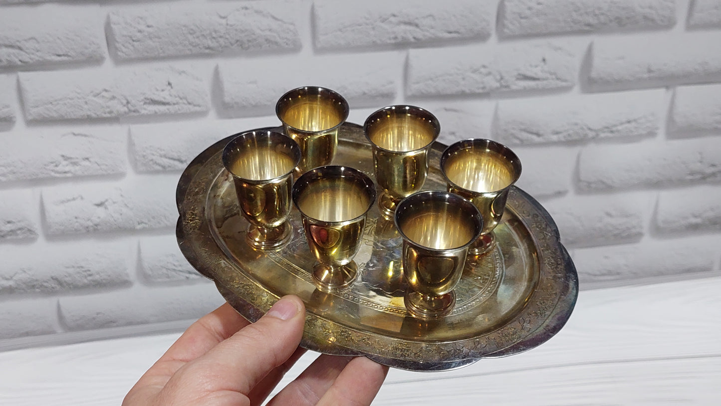 vintage shot glasses with tray old India sixties