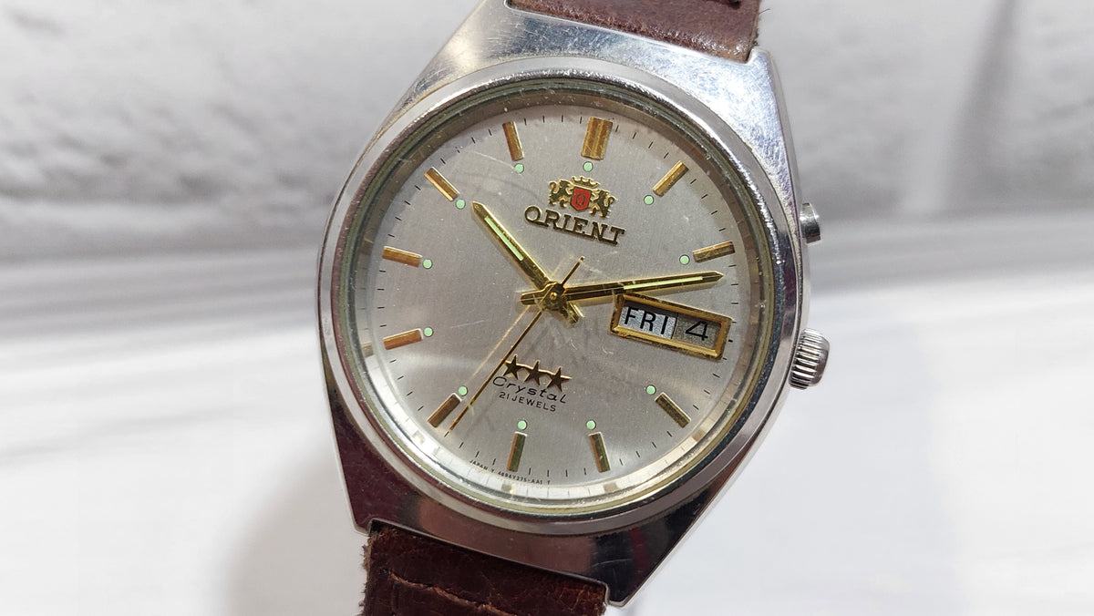 1980s ORIENT 3 Star Men's Watch Vintage Japanese Mechanical Automatic Wristwatch.