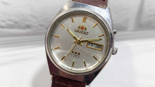 1980s ORIENT 3 Star Men's Watch Vintage Japanese Mechanical Automatic Wristwatch.