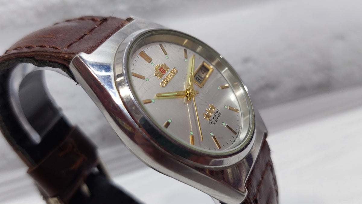 1980s ORIENT 3 Star Men's Watch Vintage Japanese Mechanical Automatic Wristwatch.