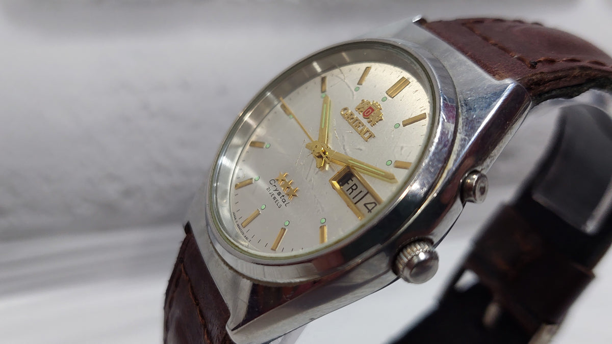1980s ORIENT 3 Star Men's Watch Vintage Japanese Mechanical Automatic Wristwatch.