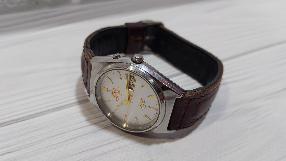 1980s ORIENT 3 Star Men's Watch Vintage Japanese Mechanical Automatic Wristwatch.