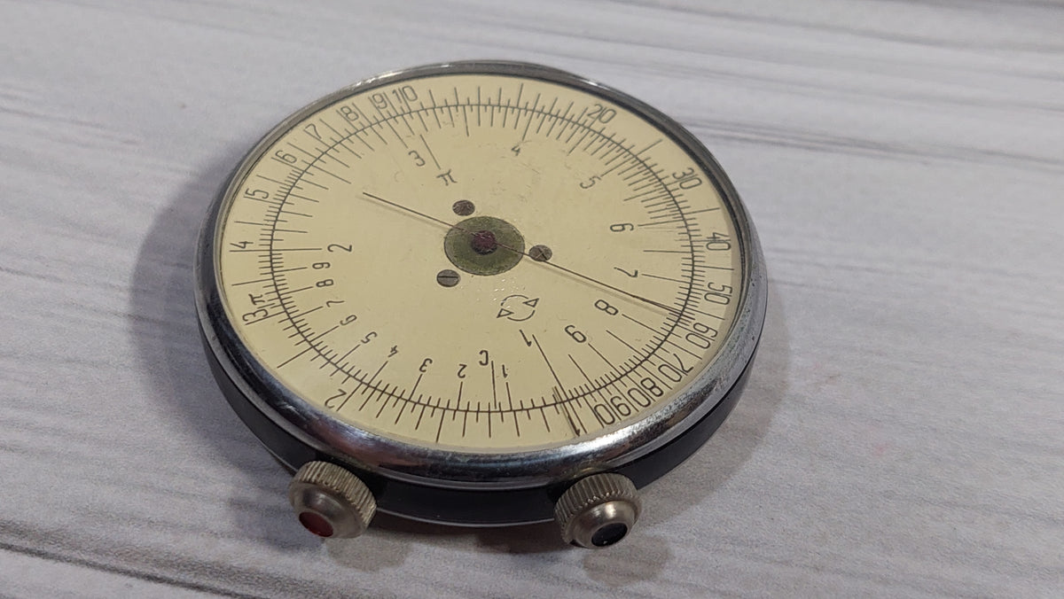 Vintage round rule 1965.pocket calculator, Math tool, Mathematics Round slide rule