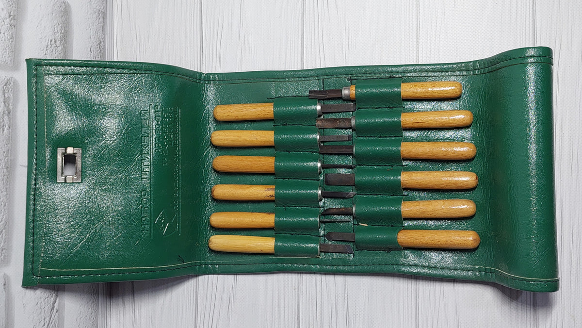 USSR wood carving kit with quality mark, vintage wood carving kit