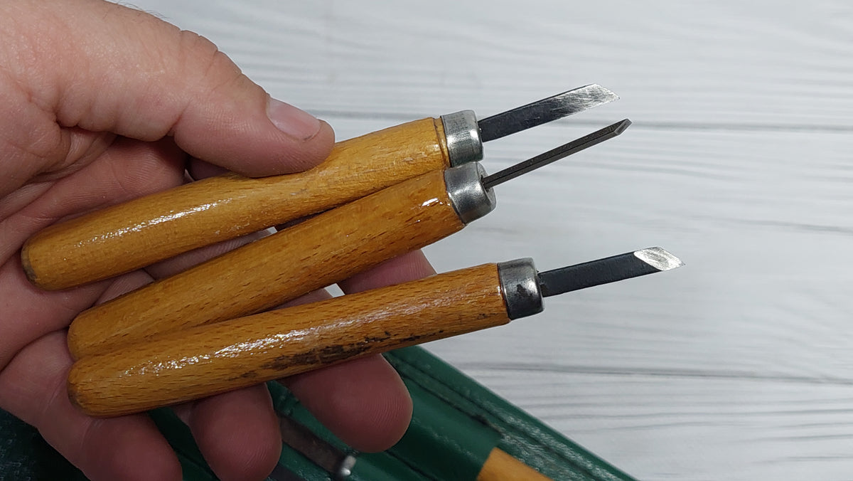 USSR wood carving kit with quality mark, vintage wood carving kit
