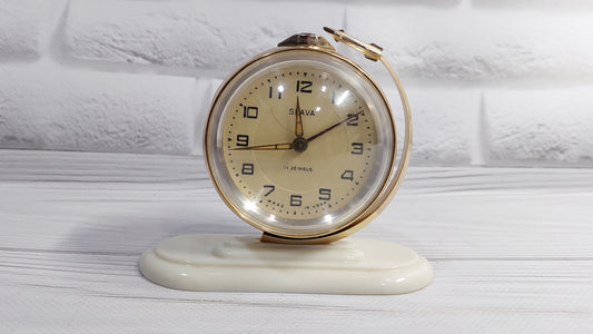 Soviet Vintage Alarm Clock Slava Globe Rocket, Soviet Space Program 1970s, USSR Space