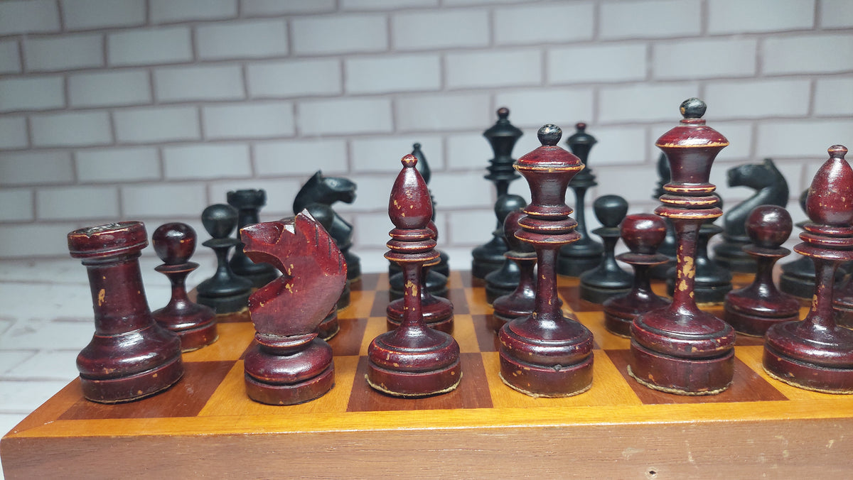 Chess. Antique Soviet, wooden chess set of the 40s in good condition, a gift for men, collectors and lovers of rare chess, old wooden chess of the USSR.