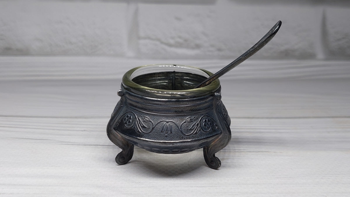 Soviet Vintage Salt Shaker with Spoon, Mustard Pot, Salt Jug, Soviet Melchior Small Salt Jar, Vintage Collectibles, Made in USSR