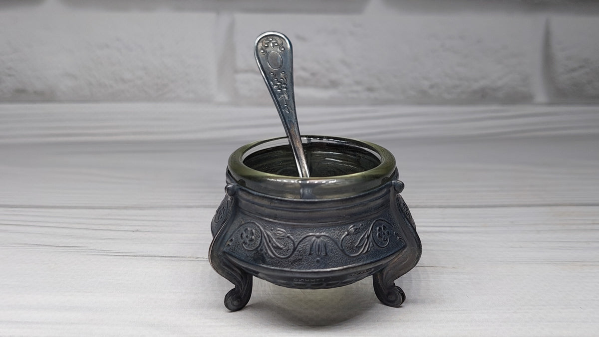 Soviet Vintage Salt Shaker with Spoon, Mustard Pot, Salt Jug, Soviet Melchior Small Salt Jar, Vintage Collectibles, Made in USSR
