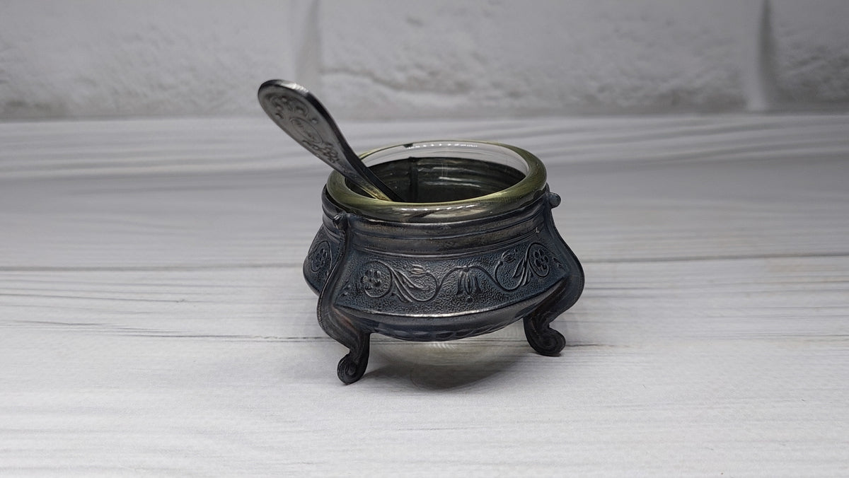 Soviet Vintage Salt Shaker with Spoon, Mustard Pot, Salt Jug, Soviet Melchior Small Salt Jar, Vintage Collectibles, Made in USSR