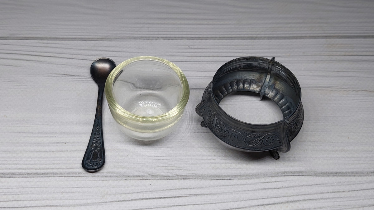 Soviet Vintage Salt Shaker with Spoon, Mustard Pot, Salt Jug, Soviet Melchior Small Salt Jar, Vintage Collectibles, Made in USSR