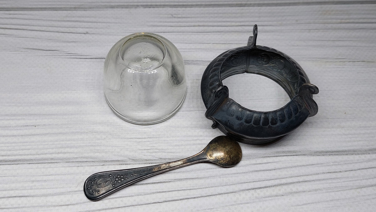 Soviet Vintage Salt Shaker with Spoon, Mustard Pot, Salt Jug, Soviet Melchior Small Salt Jar, Vintage Collectibles, Made in USSR