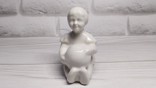 Porcelain figurine of a girl with a ball Antique porcelain figurine children's  porcelain Gorodnitsa Collectible figurine