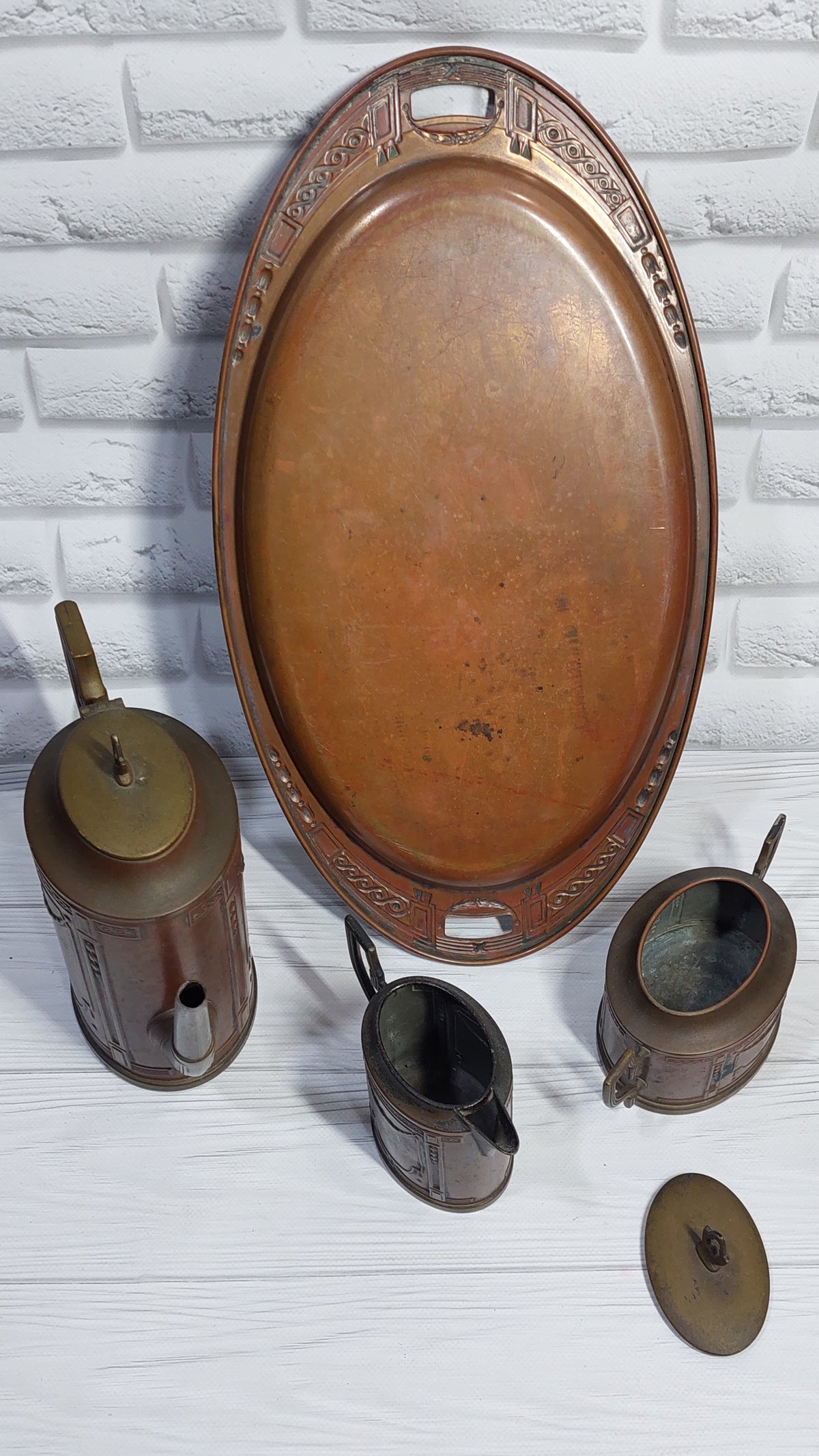 antique copper tea set.