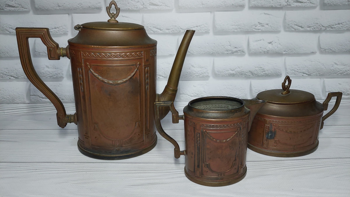 antique copper tea set.