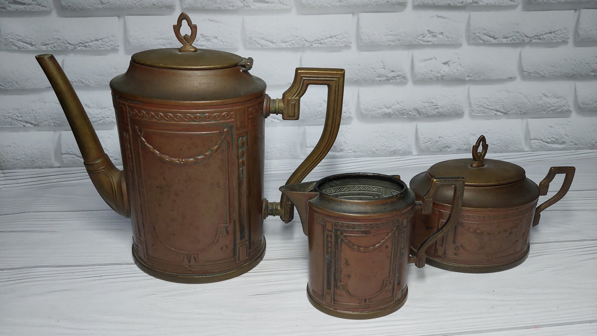 antique copper tea set.