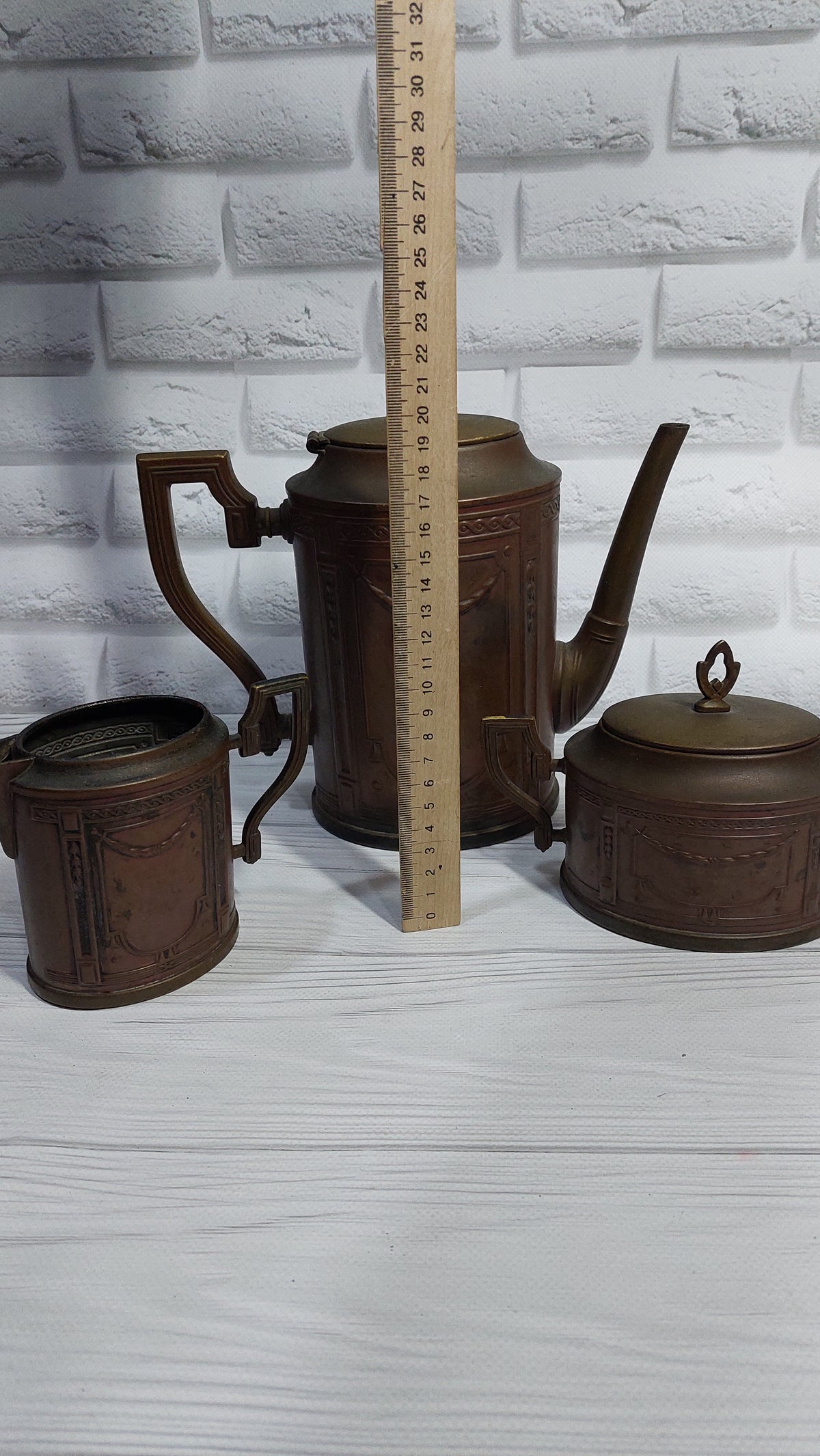 antique copper tea set.