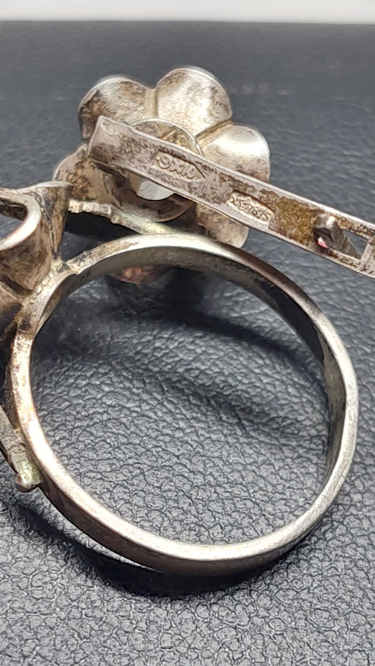 Vintage set of silver and rock crystal ring and earrings Made in USSR 875 silver sample.