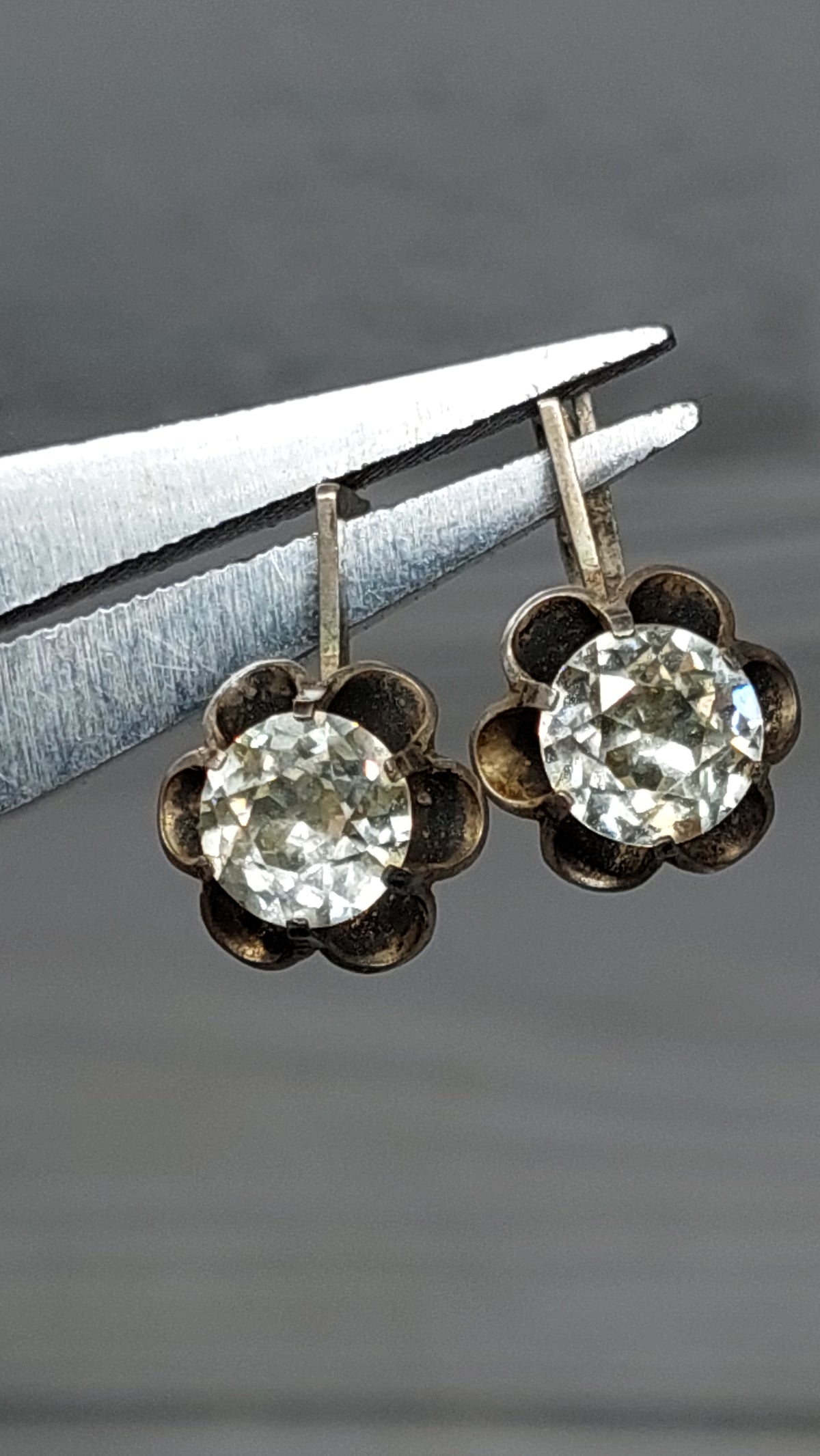 Vintage set of silver and rock crystal ring and earrings Made in USSR 875 silver sample.