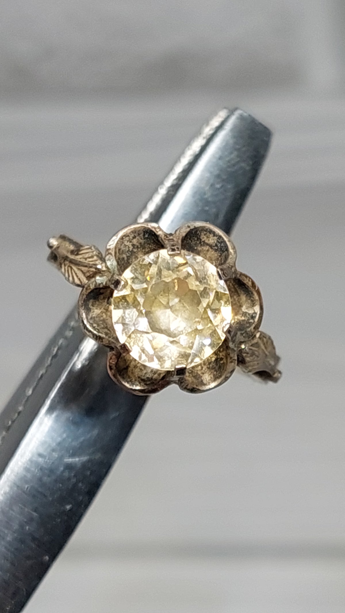 Vintage set of silver and rock crystal ring and earrings Made in USSR 875 silver sample.