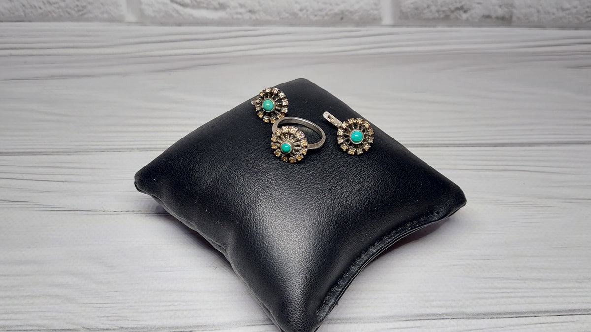 Set Soviet vintage silver ring and earrings, Silver 925 USSR
