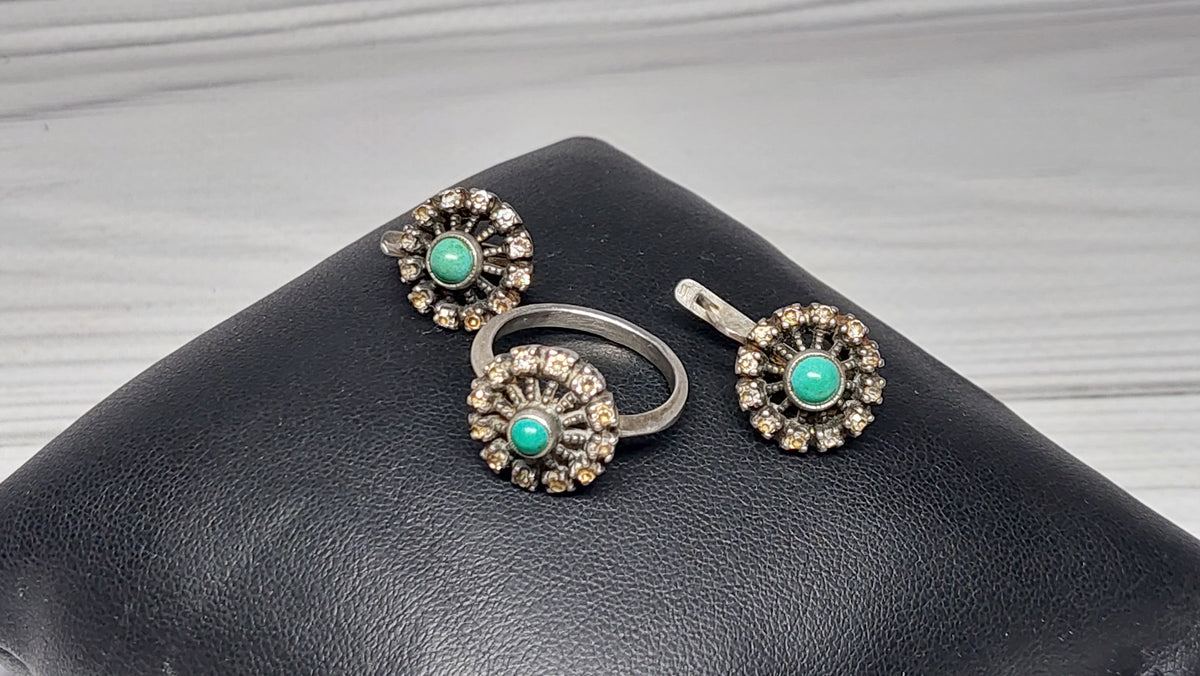 Set Soviet vintage silver ring and earrings, Silver 925 USSR