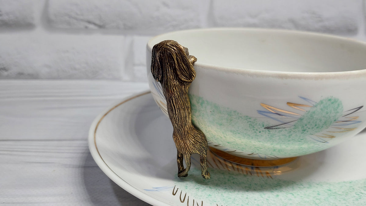 Dog for tea party decor for tea cup brass dog necessary attribute of tea party.