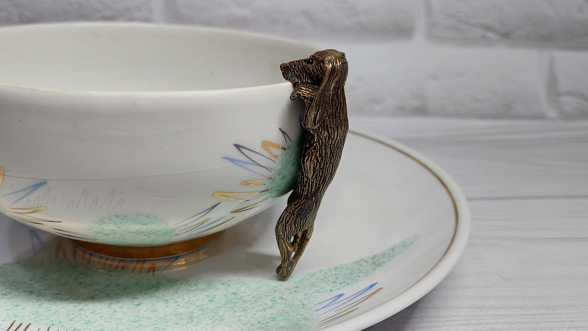 Dog for tea party decor for tea cup brass dog necessary attribute of tea party.