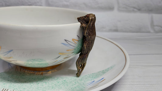 Dog for tea party decor for tea cup brass dog necessary attribute of tea party.