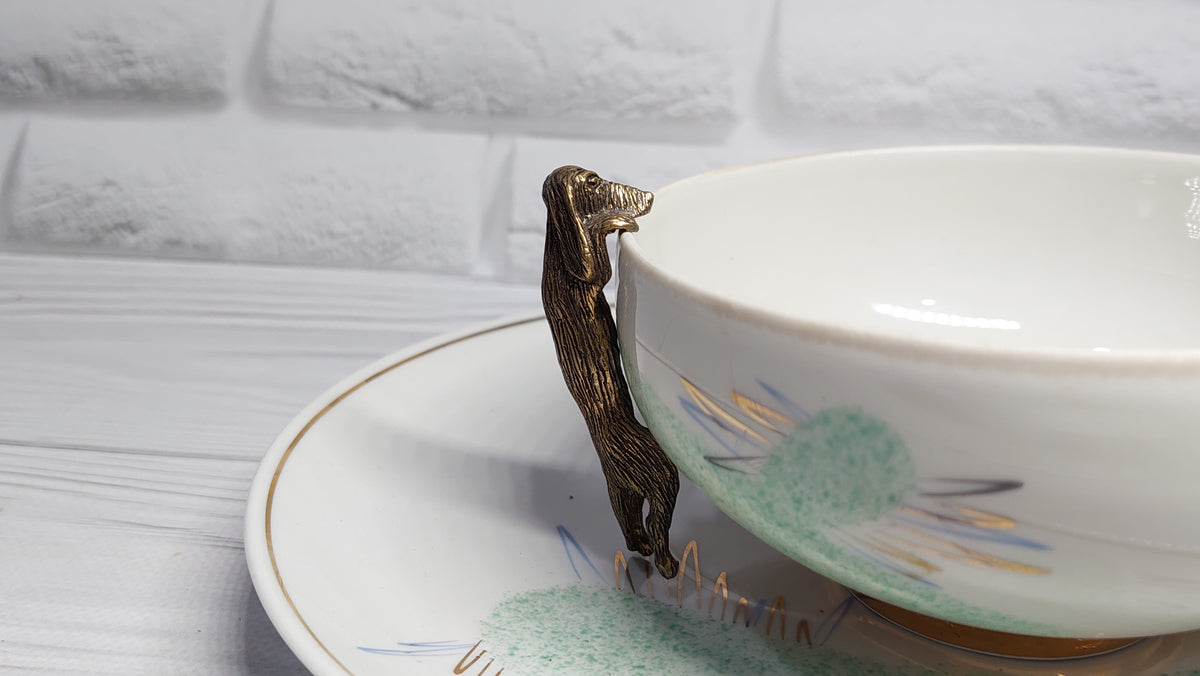 Dog for tea party decor for tea cup brass dog necessary attribute of tea party.
