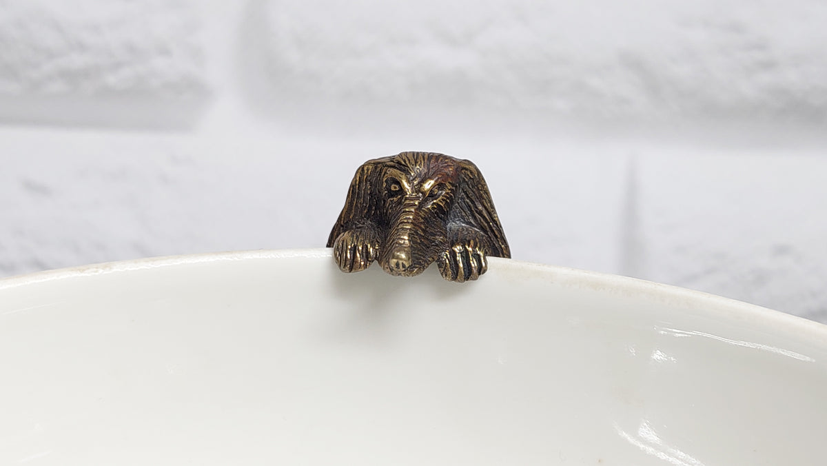 Dog for tea party decor for tea cup brass dog necessary attribute of tea party.