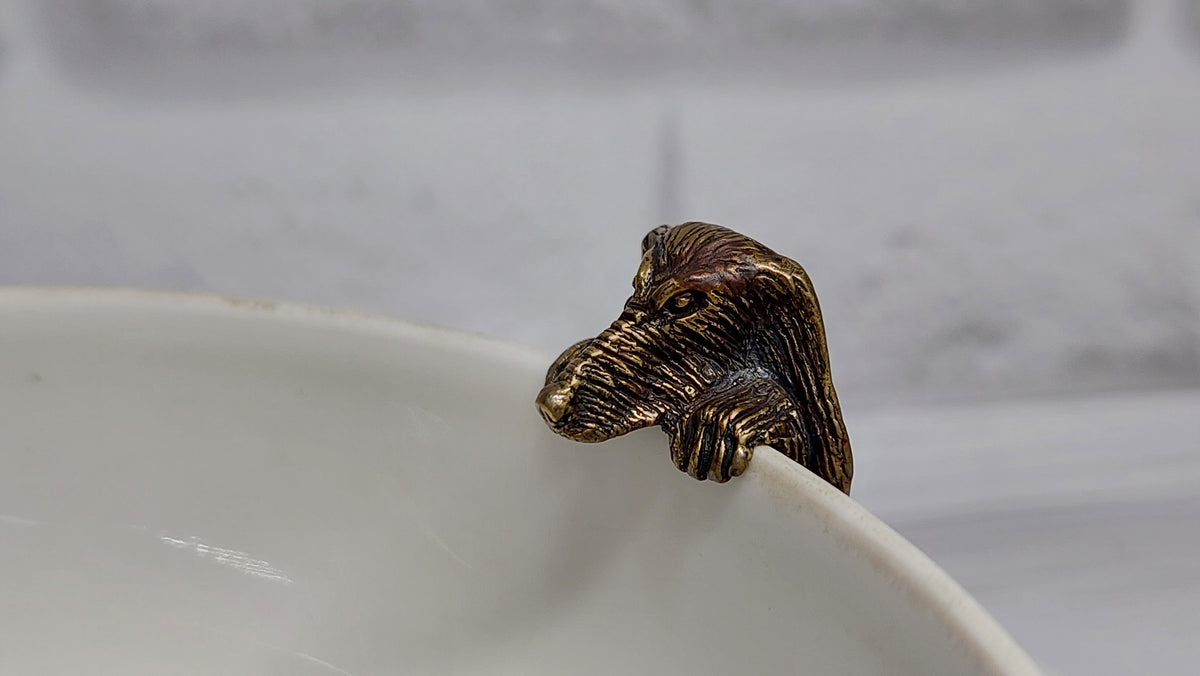Dog for tea party decor for tea cup brass dog necessary attribute of tea party.