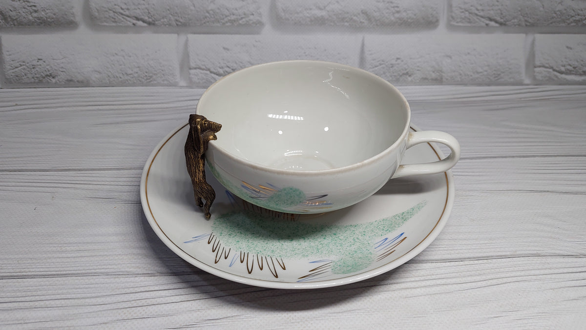 Dog for tea party decor for tea cup brass dog necessary attribute of tea party.