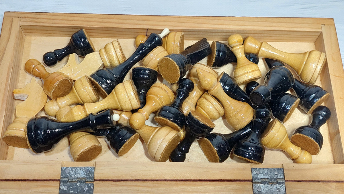 Beautiful, genuine classic Soviet wooden chess set USSR, antique.