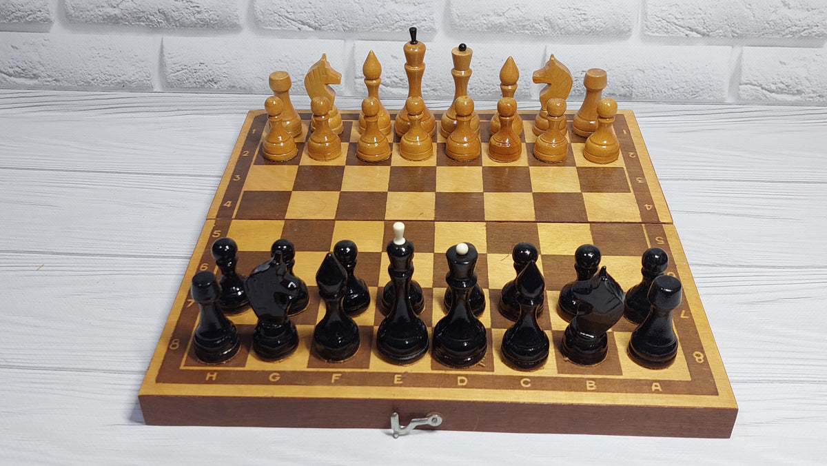 Beautiful, genuine classic Soviet wooden chess set USSR, antique.