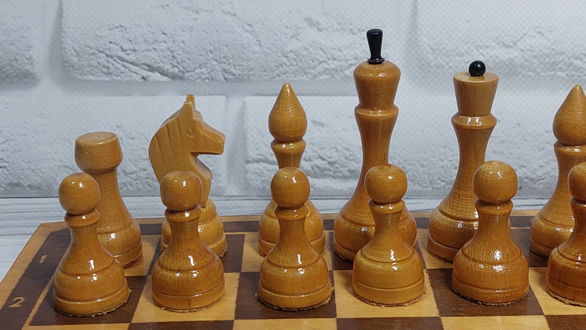 Beautiful, genuine classic Soviet wooden chess set USSR, antique.