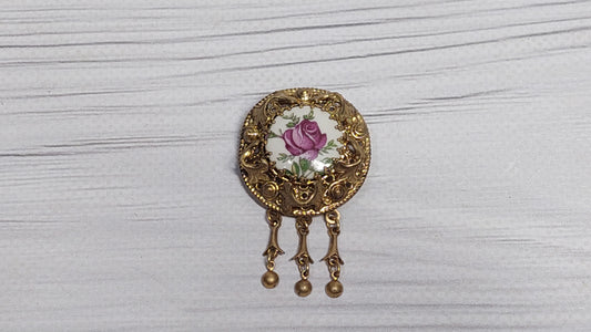 Enamel brooch with pendants, vintage enamel brooch