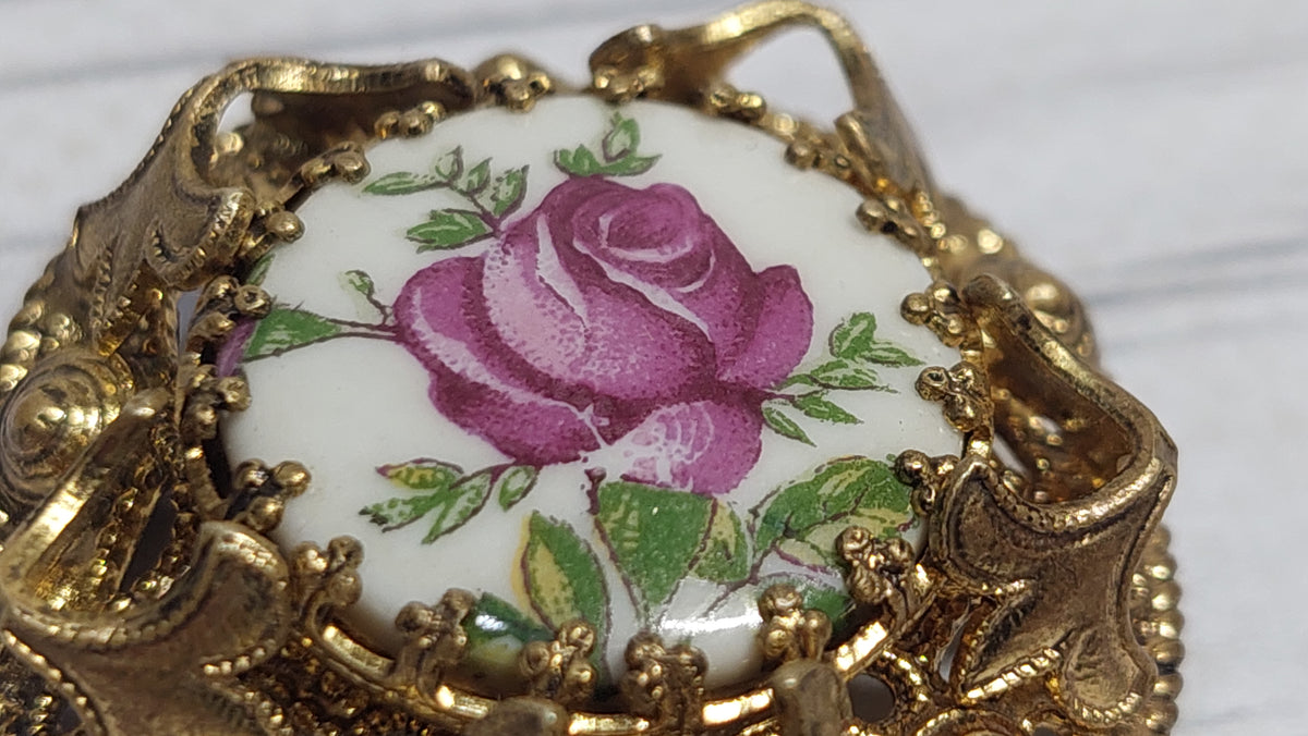 Enamel brooch with pendants, vintage enamel brooch