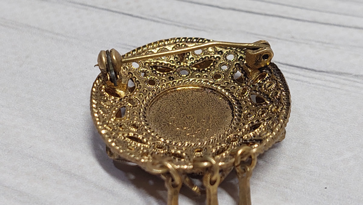Enamel brooch with pendants, vintage enamel brooch