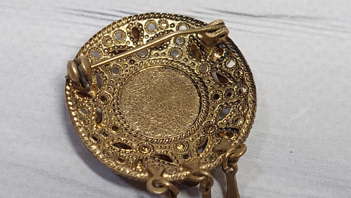 Enamel brooch with pendants, vintage enamel brooch